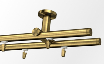 Karnisz sufitowy podwójny Tobi - szynowy w kolorze mosiądzu antycznego 380cm